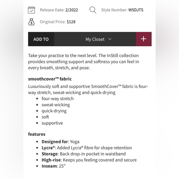🍋 NWOT Lululemon InStill HR Tight 25” - Picture 8 of 8